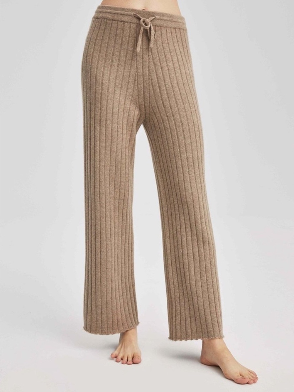 Nap Ribbed Cashmere Tan Drawstring Lounge Pants  Size Medium